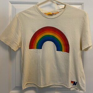 Aviator Nation AV rainbow boyfriend tee vintage white Med